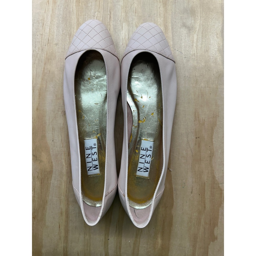 Nine West Leona Womens Blush Pink Leather Quilted Cap Toe Ballet Flat 10M Brazil